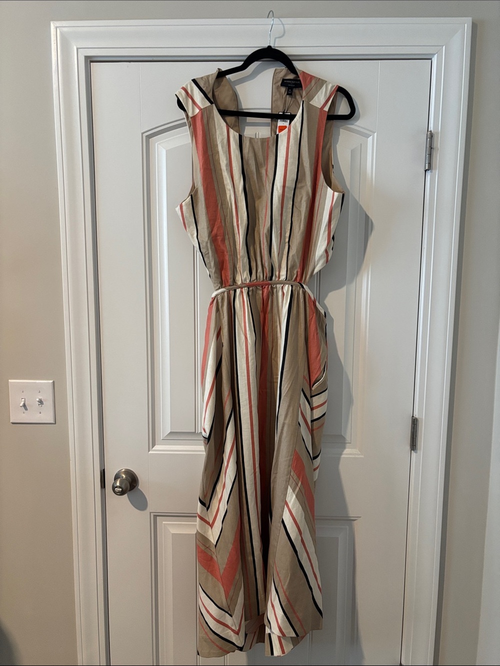 Banana Republic Striped Maxi Dress in Tan, Coral, Cream and Black